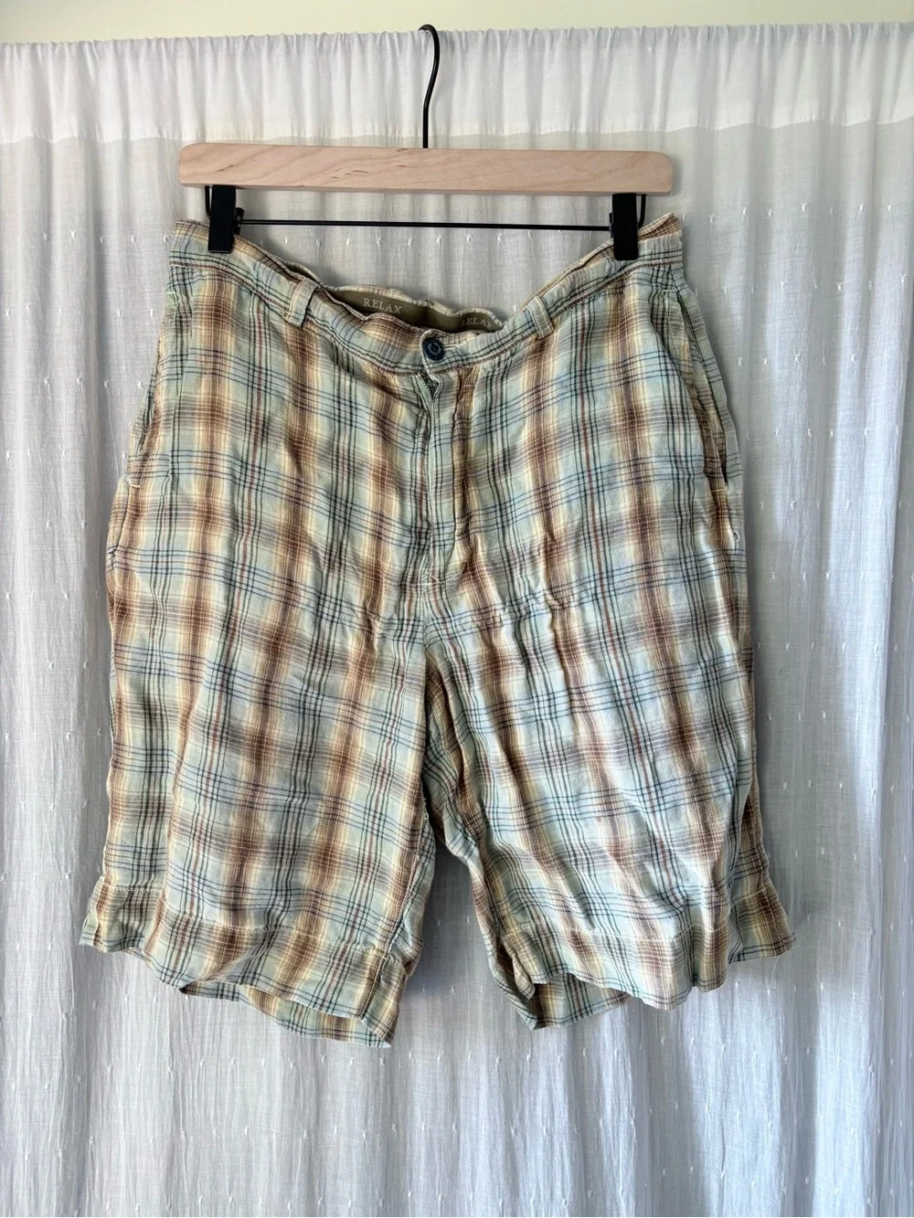 Tommy Bahama Plaid Cotton Linen Shorts - Beige Multi